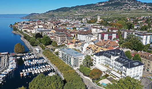 Aerial View of Grand Hotel du Lac and Lake Geneva