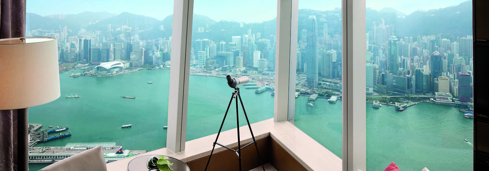 Panoramic view of the city from Deluxe Victoria Harbour Suite