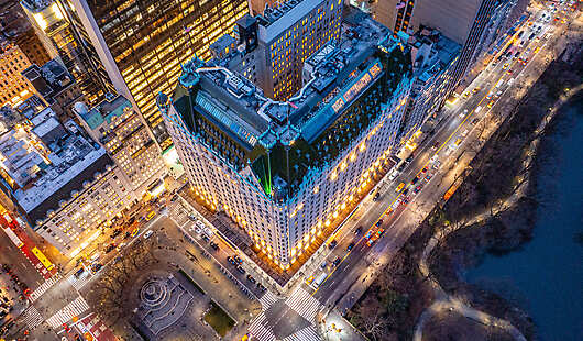 The Plaza Hotel in New York City Evening Aerial View