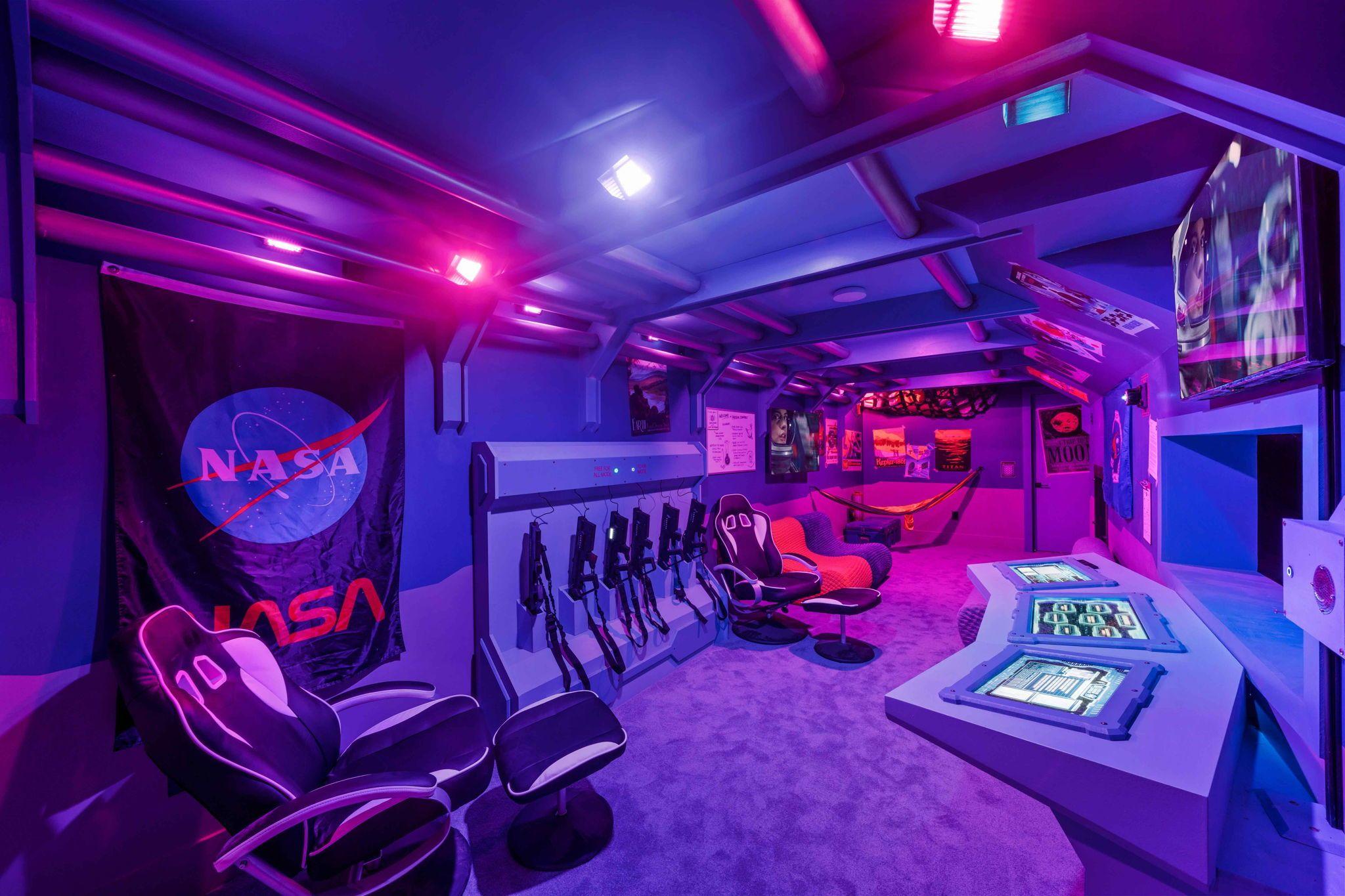 NASA-inspired space station recreation room interior
