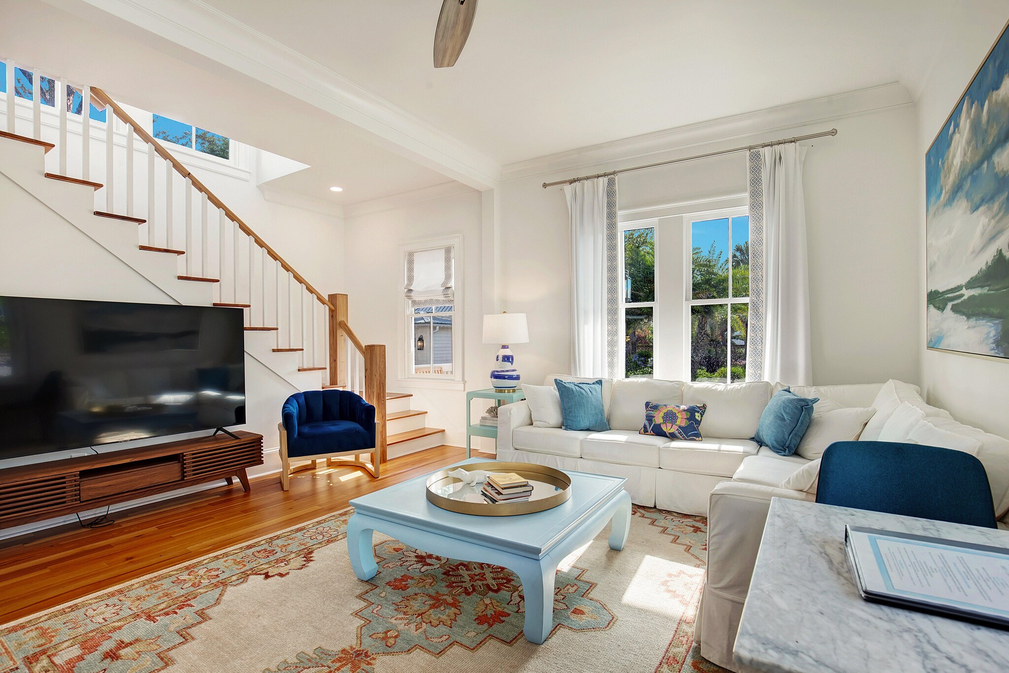 Light and bright living room interior.