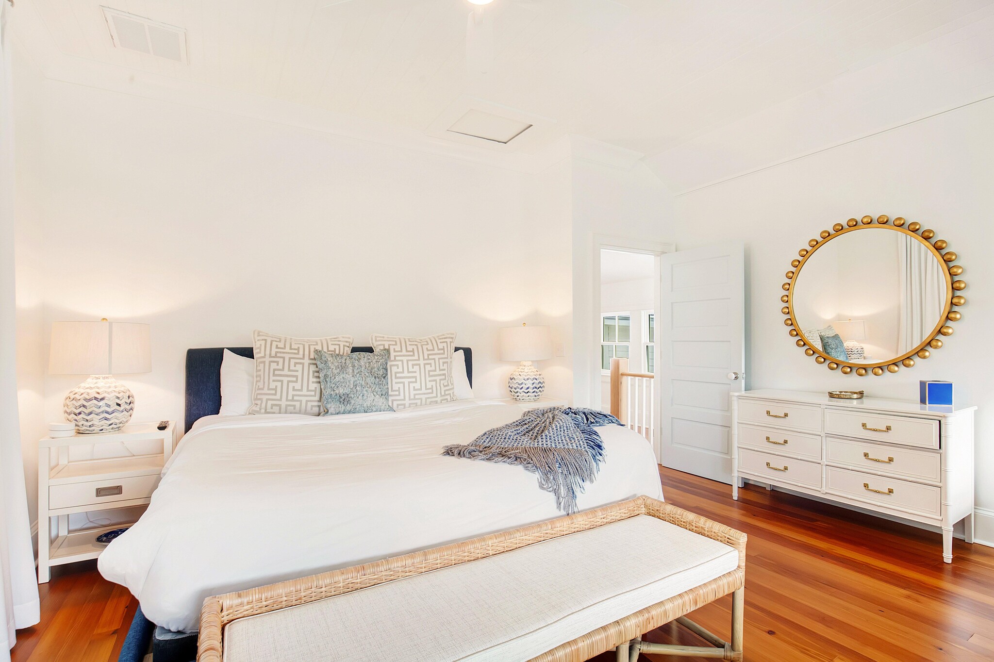 Light and bright bedroom with beachy decor.