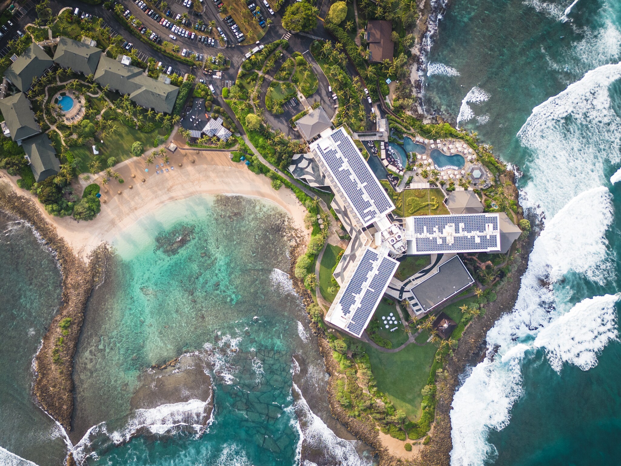 Aerial view of solar panels on roof