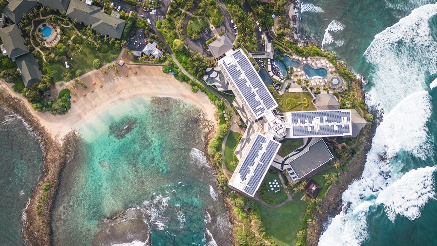Aerial view of solar panels on roof