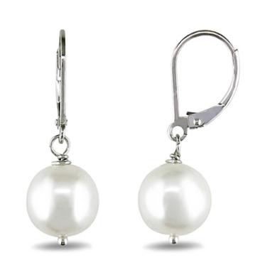 Boucles d’oreilles à levier avec perles d’eau douce de 10 à 11 mm de Delmar Jewelry (argent)