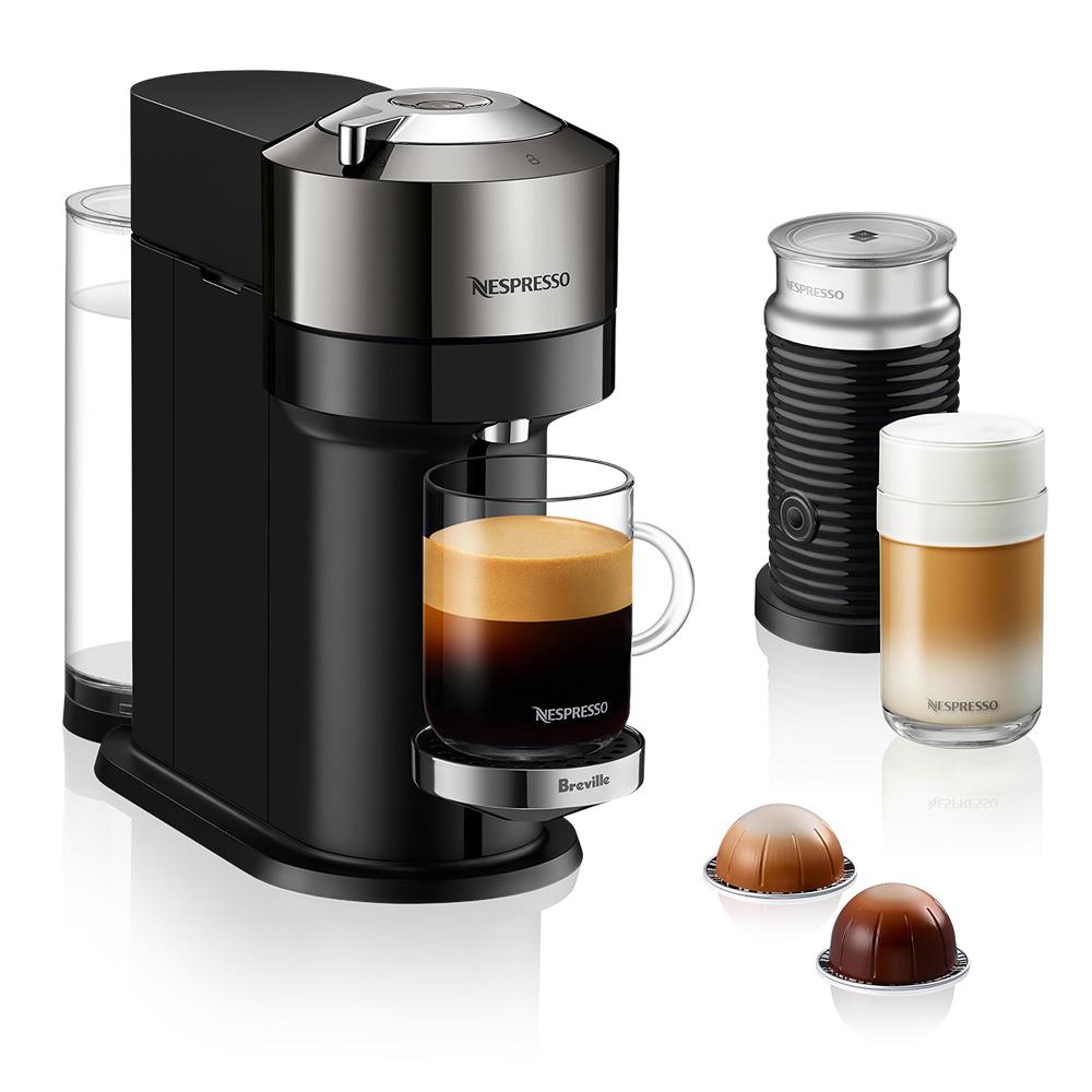 Machine à Café Nespresso Vertuo Next Deluxe de Breville avec Aeroccino - Chrome Foncé