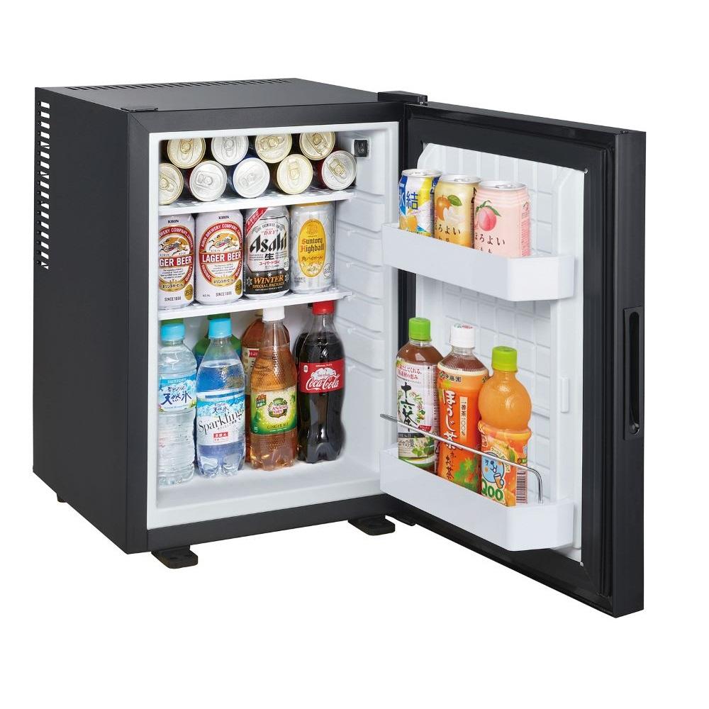 振動、騒音一切なし、0デシベル 寝室に最適な小型冷蔵庫。省スペースタイプ コンパクト設計で設置場所を選ばず、どこでも置ける。