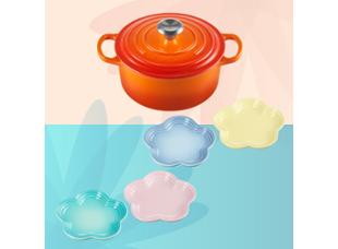 Le Creuset combo Round French Oven 18 cm (Flame) and Sorbet Set of 4 Small Flower Plate